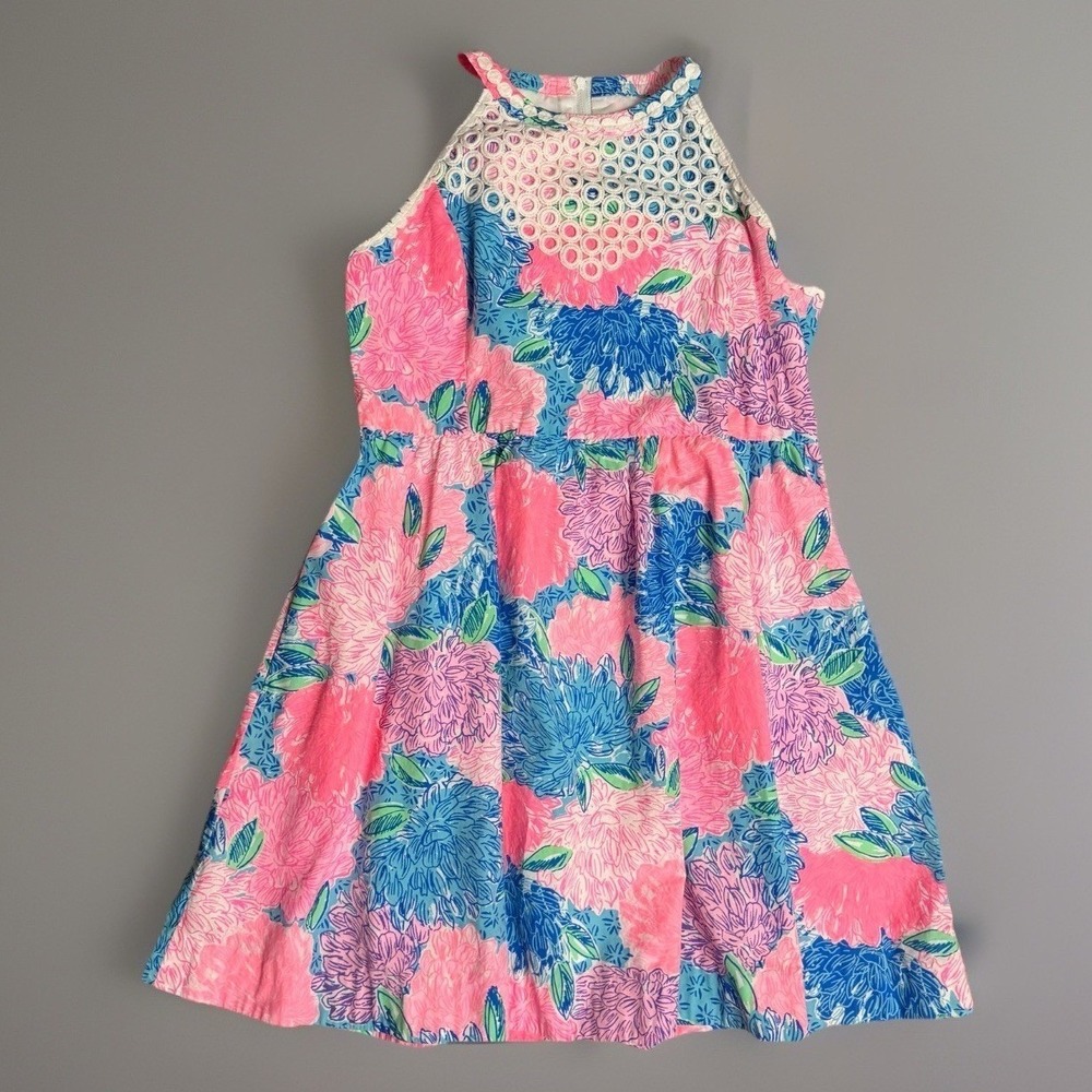 Lilly Pulitzer‎ Girls Size 14 Little Kinley Dress Beach House Blooms Pink Blue